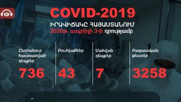 Հայաստանում կորոնավիրուսով վարակման 73 նոր դեպք է հաստատվել․ վարակվածների ընդհանուր թիվը 736 է