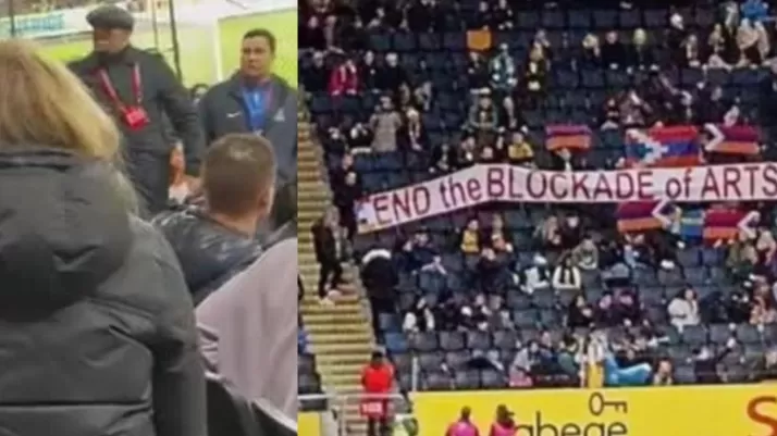 ՏԵՍԱՆՅՈՒԹ. Ֆուտբոլային անձնակազմի ադրբեջանցի անդամները փորձել են պատռել Արցախի դրոշը