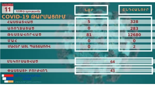 Արցախում հաստատվել է կորոնավիրուսային վարակի 5 նոր դեպք